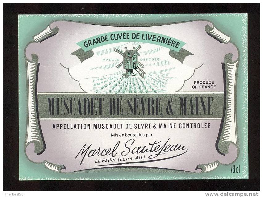 Etiquette De Vin Muscadet De Sèvre Et Maine - Grande Cuvée De Livernière - Sautejeau Le Pallet (44) - Moulin à Vent - Windmills