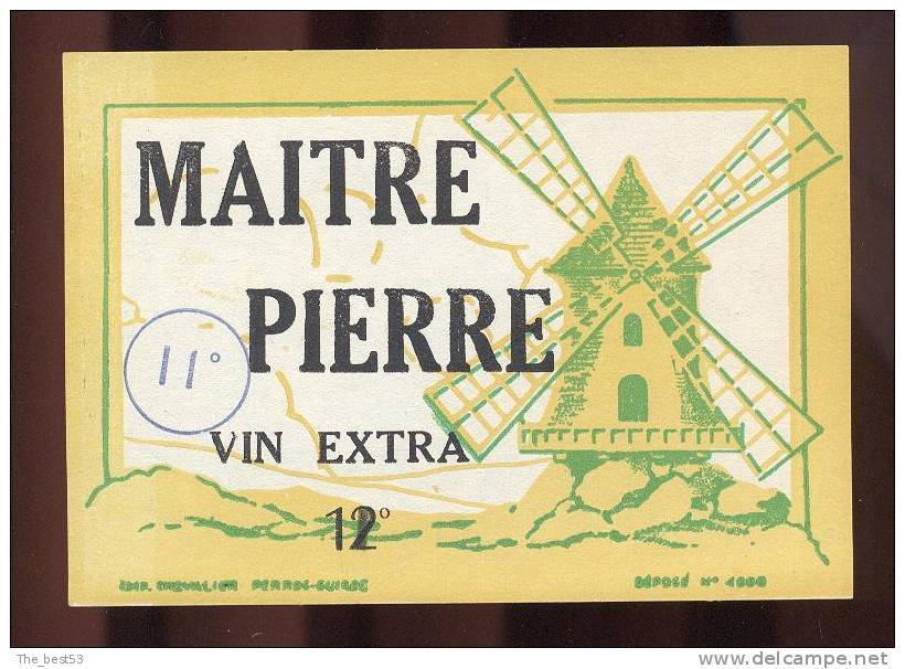 Etiquette De Vin Extra  -   Maitre Pierre  -  Moulin à Vent - Windmills