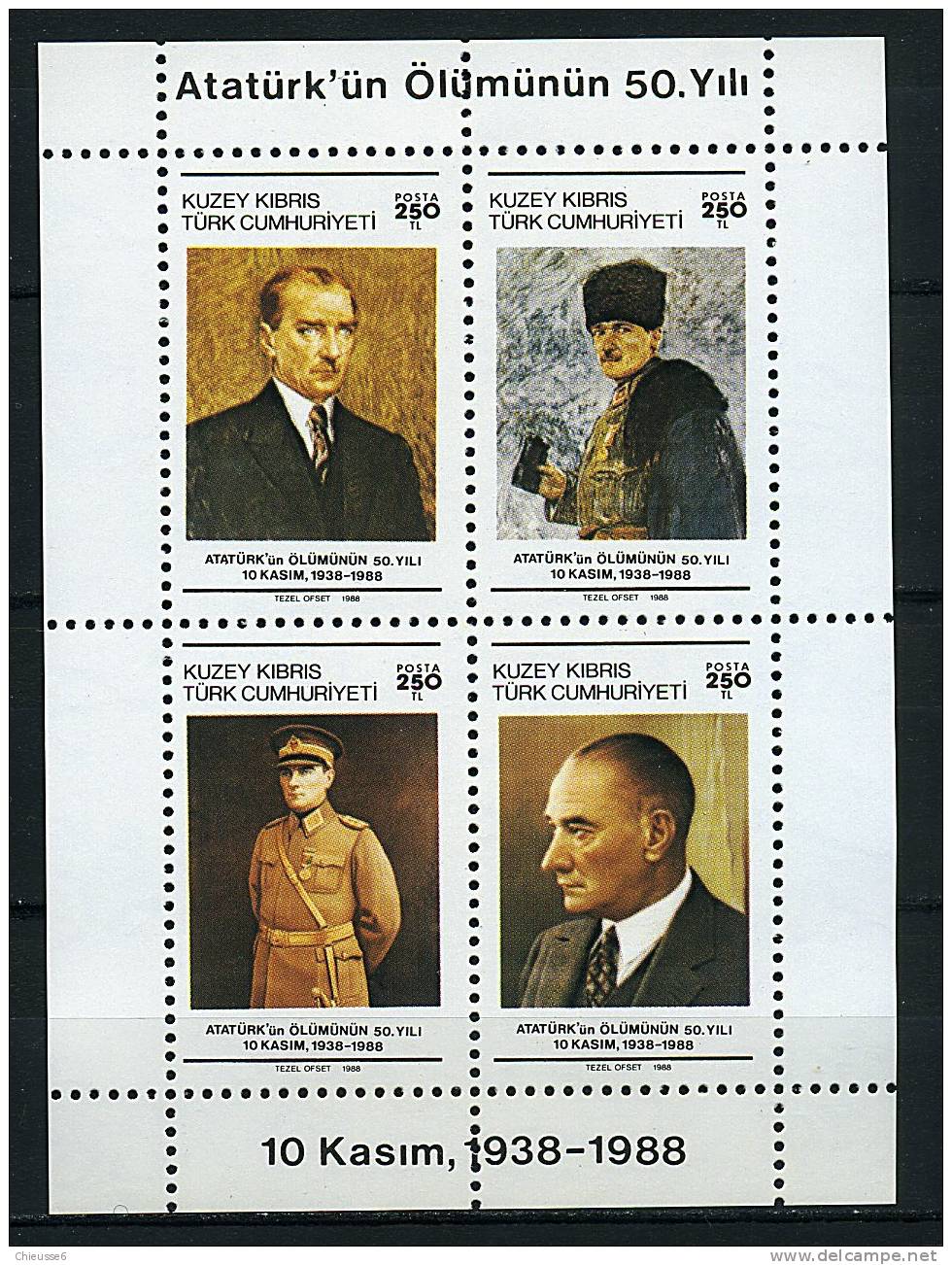 R.T.C.N. ** Bloc N° 7  - Cinquant. De La Mort De Kemal Atatürk - Unused Stamps