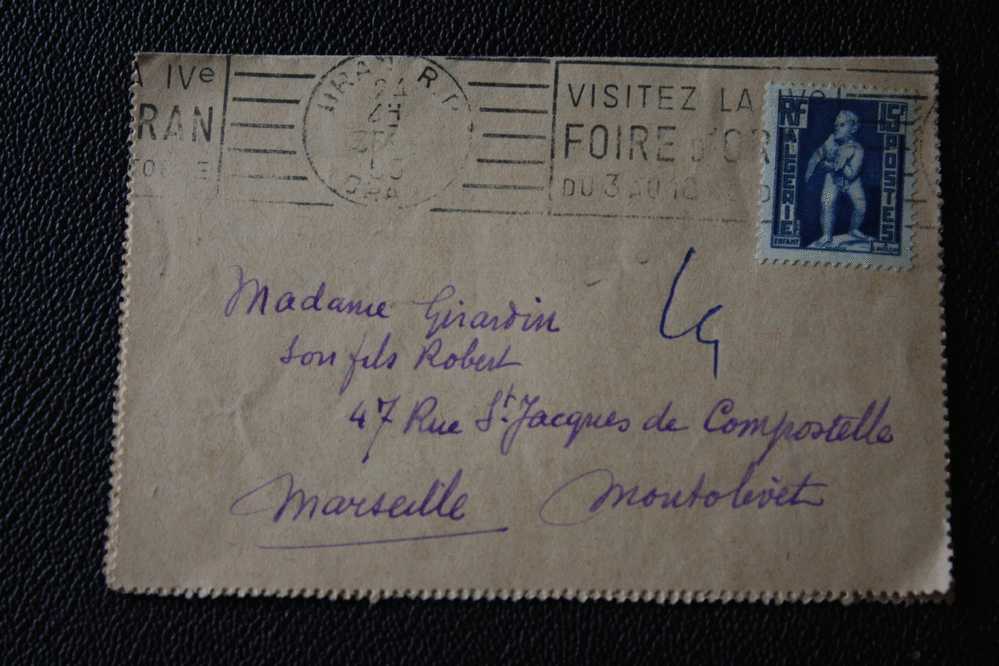 CARTE LETTRE MIGNONETTE + CARTE DE VISITE :ORAN ALGERIE EX COLONIE FRANCAISE 1953 OMEC FLAMME VISITEZ LA FOIRE D´ORAN - Covers & Documents