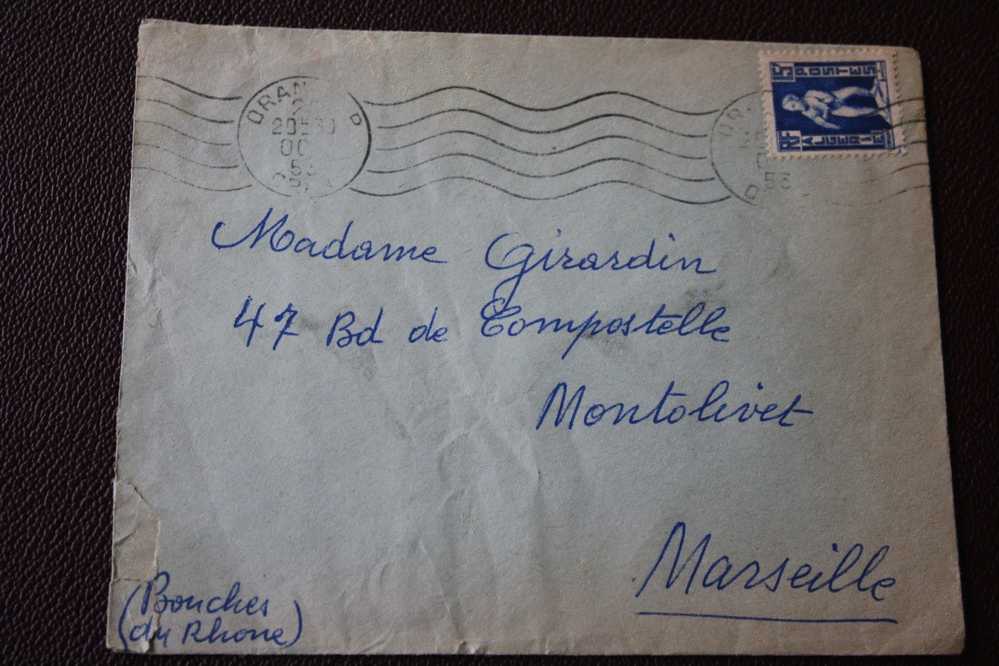 LETTRE :ORAN ALGERIE EX COLONIE FRANCAISE 1953 OMEC FLAMME - Lettres & Documents