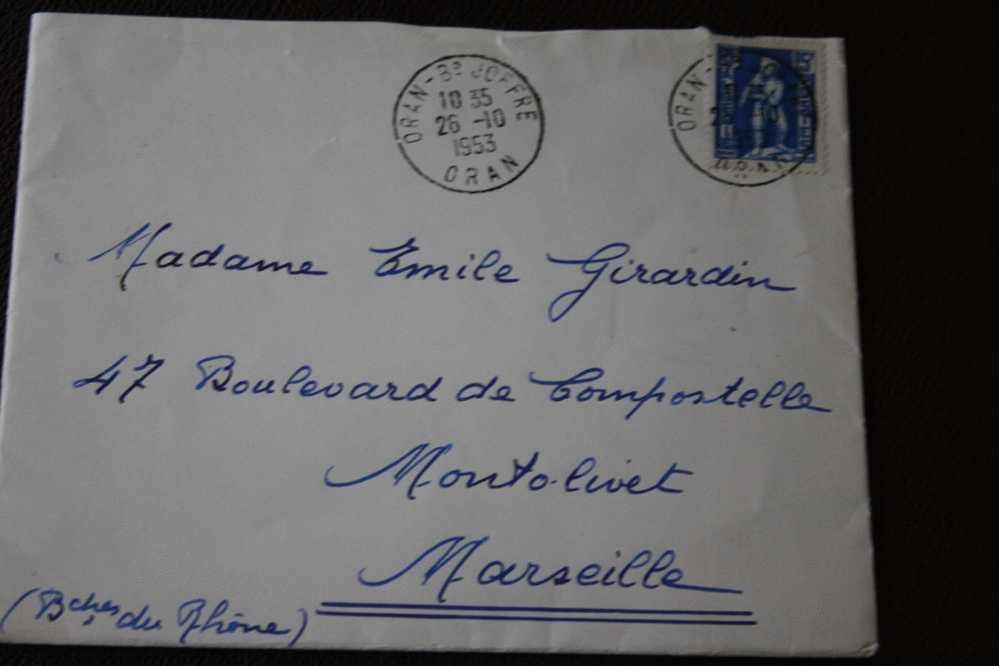 LETTRE :ORAN ALGERIE EX COLONIE FRANCAISE 1953 OMEC MANUELLES - Lettres & Documents
