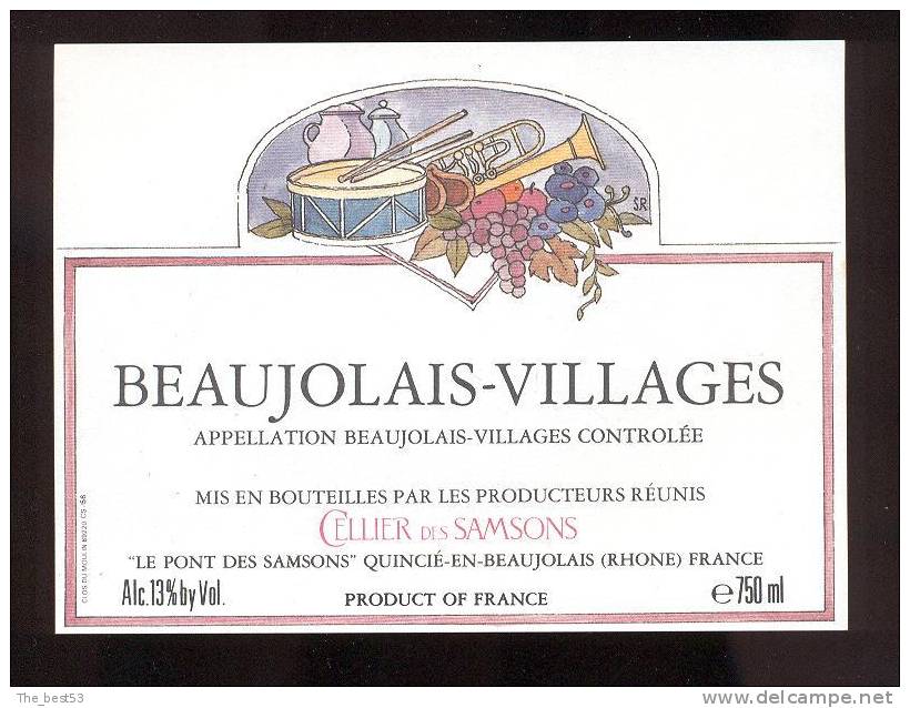 Etiquette De Vin Beaujolais Village - Ilustrateur SR - Thème Musique - Cellier Des Samsons à Quincié En Beaujolais (69) - Música