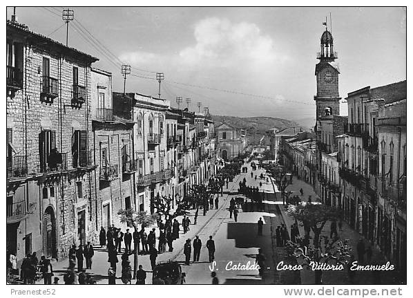 San Cataldo.mussomeli.caltani Ssetta.corso V.emanuele.viaggiata1952 .animata - Caltanissetta