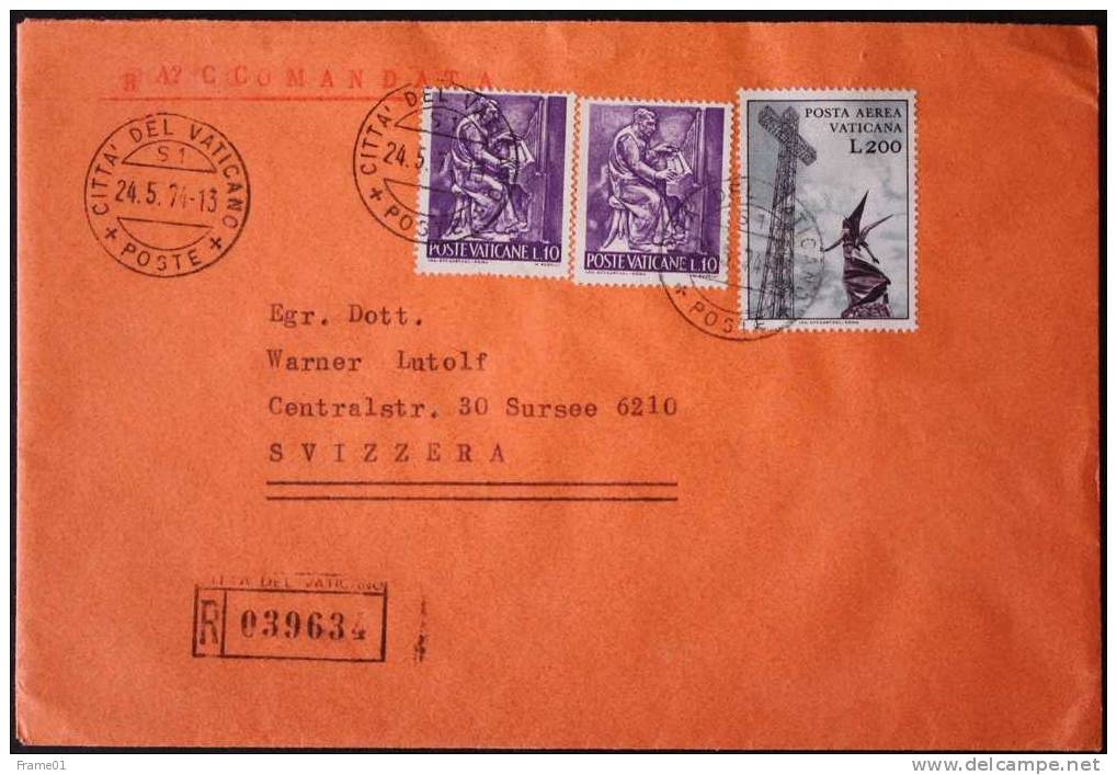 Cover, Lettre Recommandé 1974 Vaticano --> Suisse, Affr. 220 L,  Radio Vaticano - Covers & Documents