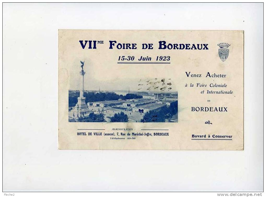 BORDEAUX  VII Eme FOIRE DE BORDEAUX 1923 BUVARD - Aquitaine