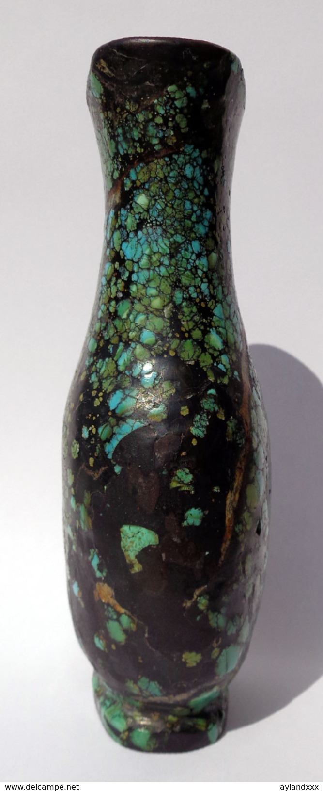 CINA (China): Old Chinese Vase Carved In "dragon Skin" Turquoise - Certified - Arte Orientale