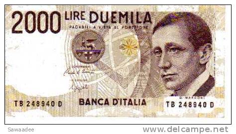 BILLET ITALIE - P.115 - 1990 - 2000 LIRES - G.MARCONI - YACHT  "ELETTRA - ANTENNE - EMETEUR - 2.000 Lire