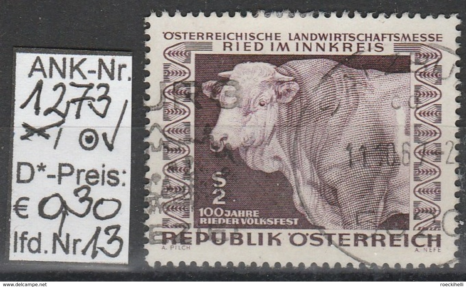 28.8.1967  -  SM  "100 Jahre Rieder Volksfest" - o gestempelt -  siehe Scan (1273o 01-13)