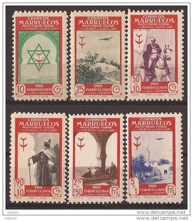 MA291-L4094TRI.Maroc Marocco MARRUECOS ESPAÑOL PRO TUBERCULOSOS 1948 (Ed 291/6**) Sin Charnela LUJO - Islam