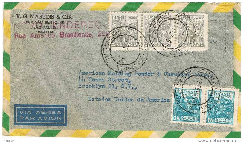 Carta Aerea SAO PAULO (Brasil) 1946 To USA, Brooklin - Brieven En Documenten
