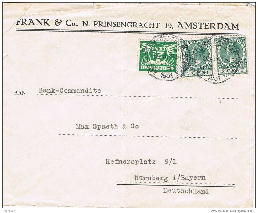 Carta Comercial AMSTERDAM (Holanda) A Alemania 1931 - Storia Postale