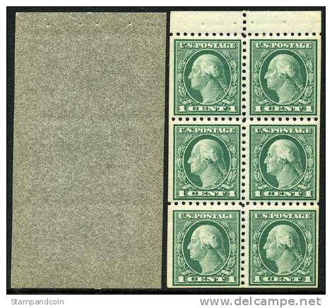 US #424d Mint Never Hinged 1c Washington Booklet Pane Of 6 From 1913 - ...-1940