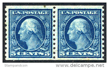 US #496 XF Mint Never Hinged 5c Washington Coil Pair From 1917 - Roulettes