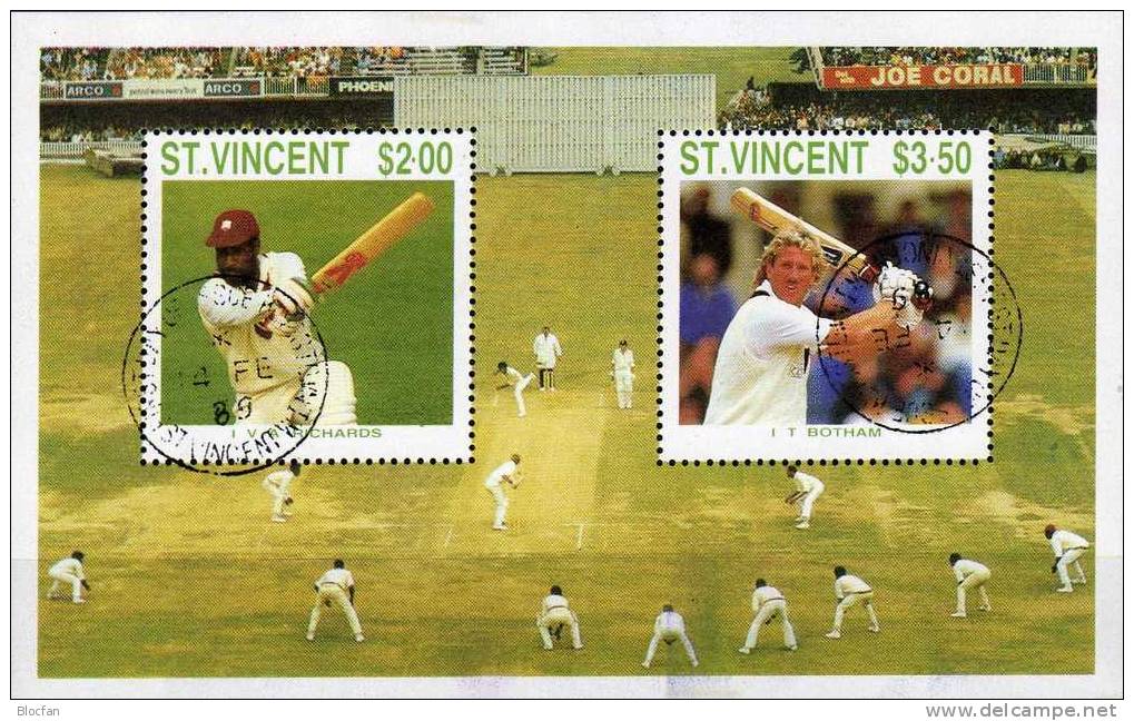 Cricket - Play St. Vincent Und Grenadinen 1128/9 As Bloc 59 O 7€ Cricket-player And Stadion - Cricket