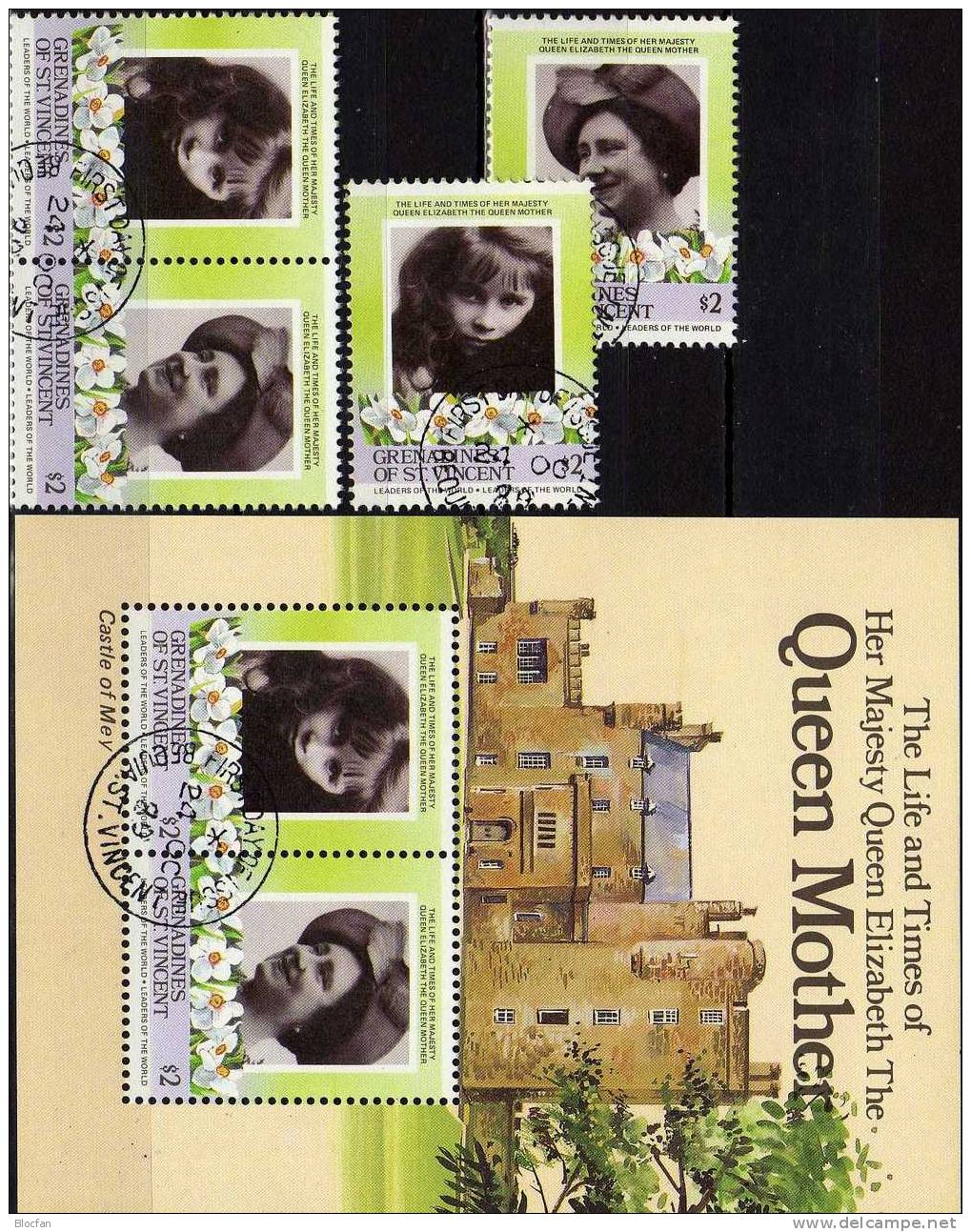 Kastl Of Queen Mother St.Vincent 421/2,ZD,Block 12 **/o 32€ Mädchen 85.Geburtstag Mit Hut Bloc Hb Ms Sheet Bf Grenadinen - Collections (with Albums)