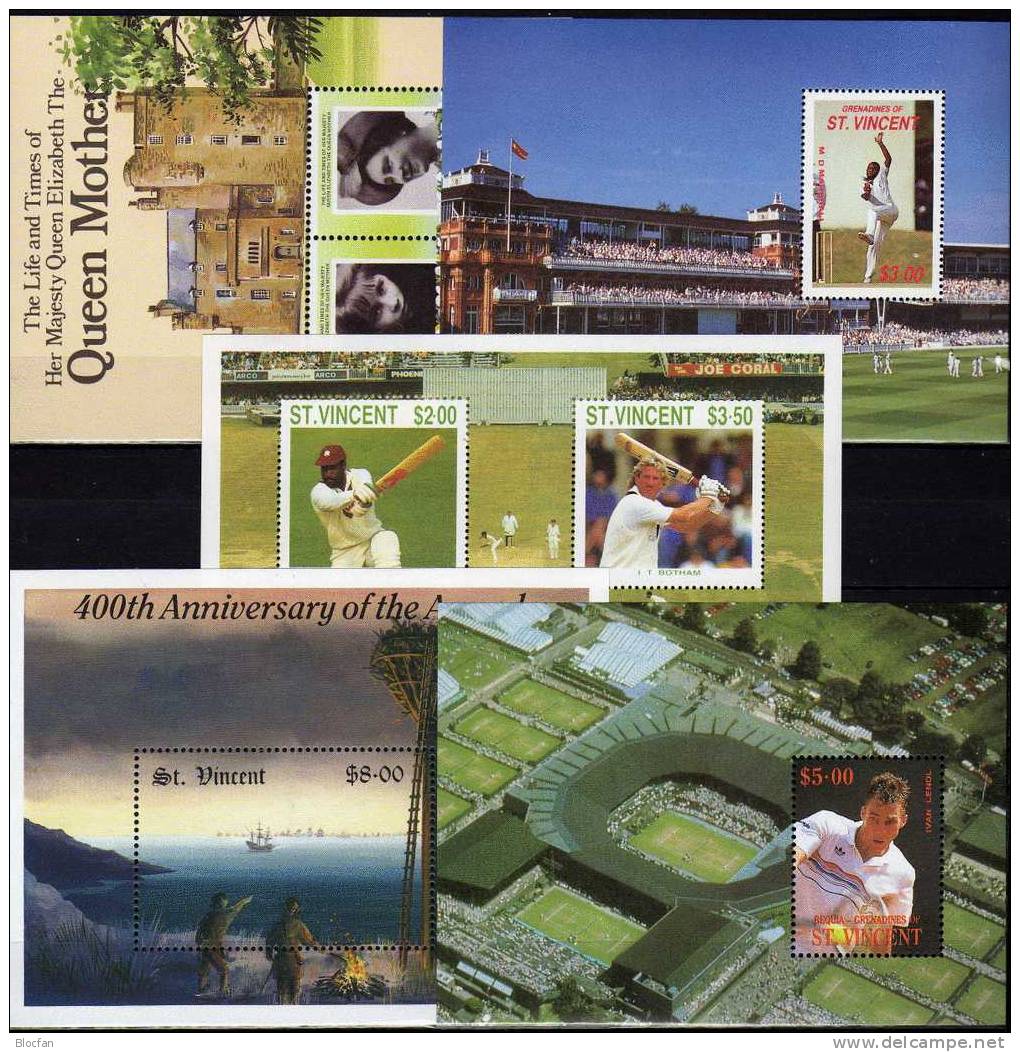 Block Lot Motive St.Vincent/Grenadinen Block 58 59 11 12+36 ** 38€ Tennis Kricket Spieler Flotte Schloß Sheet Bf AMERICA - Colecciones (en álbumes)