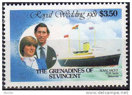 Hochzeit-Reise Lady Diana Und Charles 1981 Grenadinen Of St. Vincent 216/7+ Kleinbogen ** 18€ Ship Sheetlet From Caribic - St.Vincent (1979-...)