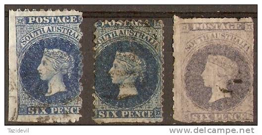 SOUTH AUSTRALIA - Three Different 6d Queen Victorias. Odd Faults. Used - Used Stamps