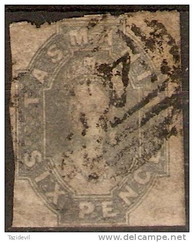 TASMANIA - 1858 Imperf 6d Queen Victoria. Scott 15. Used - Used Stamps