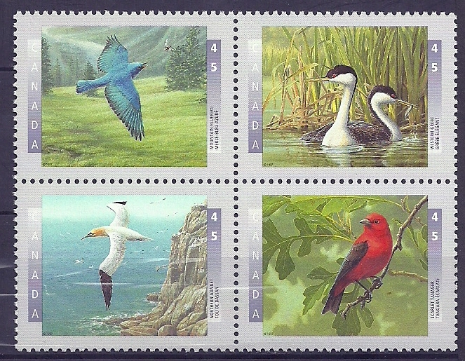 Canada 1997 Birds Oiseaux Aves Bluebird Gannet Tanager Grebe MNH - Marine Web-footed Birds