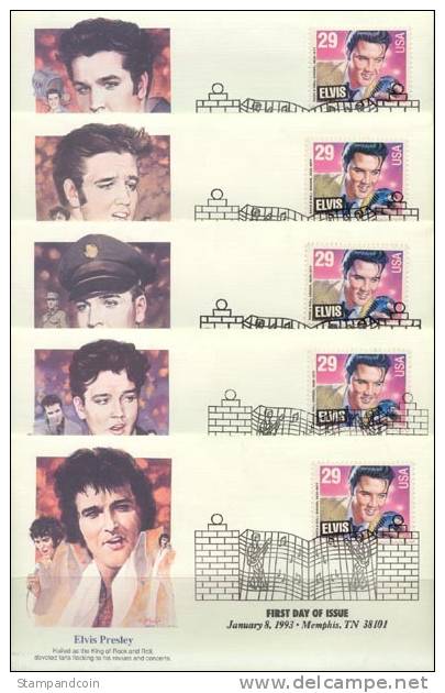 US #2721 Set Of 5 Different Elvis FDC´s From 1993 - 1991-2000