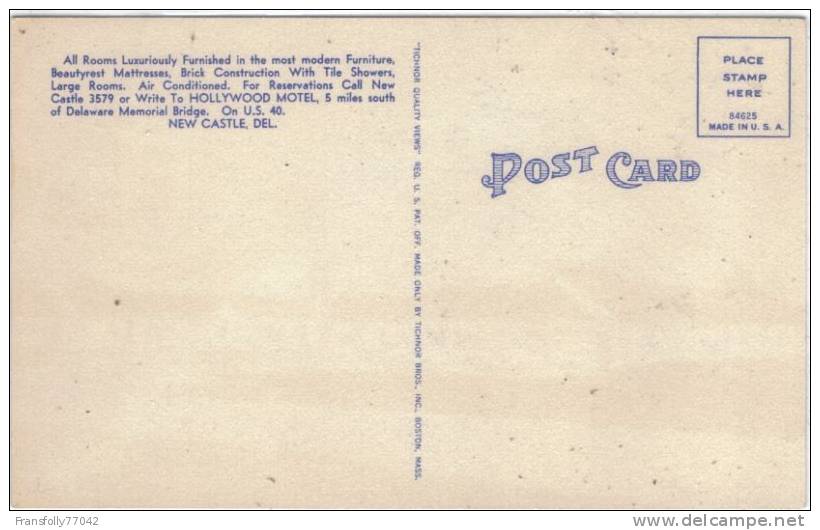 U.S.A. - DELAWARE - NEW CASTLE - HOLLYWOOD MOTEL - HWY. U.S. 40 - C-1940-50 - Other & Unclassified