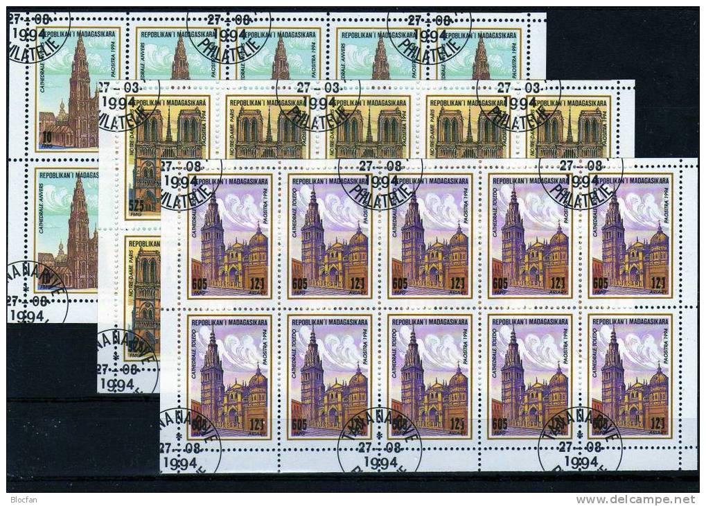 Kathedrale Antwerpen 1994 Madagaskar 1688-3 6x10-KB O 25€ Notre-Dame Paris Kreml Moskau Kölner Dom M/s Sheet Bf Malagasy - Madagaskar (1960-...)