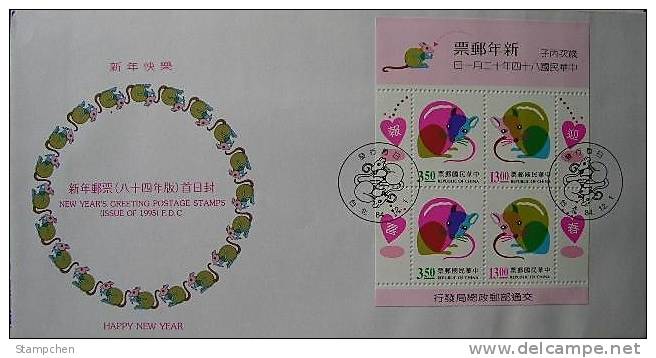 FDC 1995 Chinese New Year Zodiac Stamps S/s - Rat Mouse 1996 - Chines. Neujahr