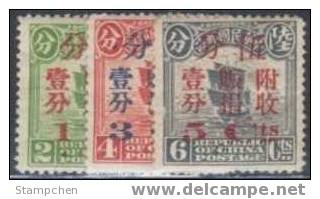 China 1920 Relief Surtax Stamps C1 Ship Train Bridge River - Accidents & Road Safety