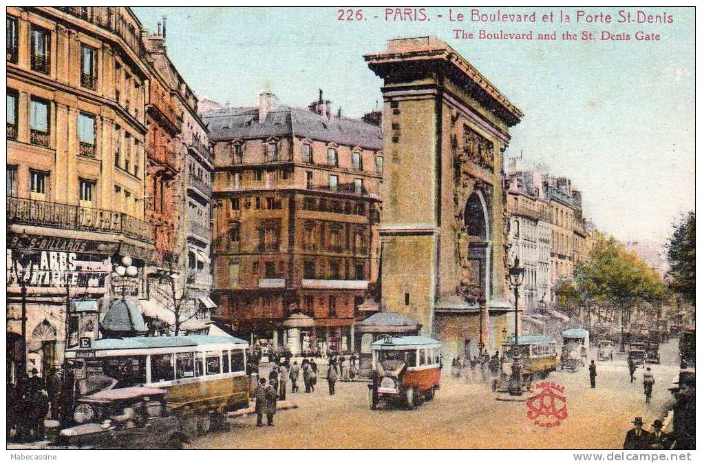75 Paris Boulevard Et Porte Saint Denis Animée Vieux Bus - Transport Urbain En Surface