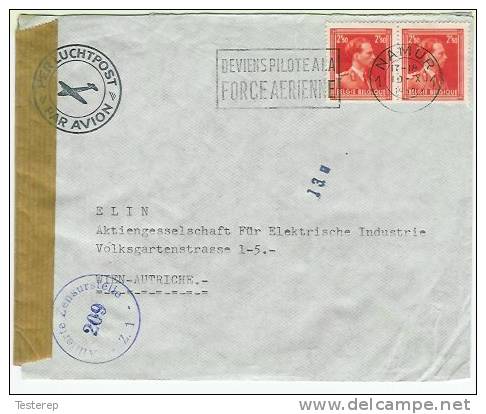 Leopold III Open Kraag/Col Ouvert  Paire 846  Censure Wien/Ostenreich Slogan Force Aerienne - Lettres & Documents