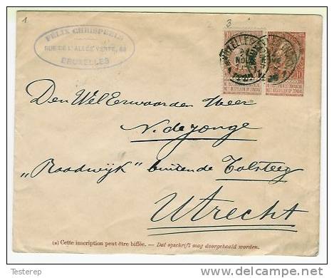 Entier 1896 10ct + Nr 57 (10 Ct) Bruxelles/Holland Tarif Préf. - Covers