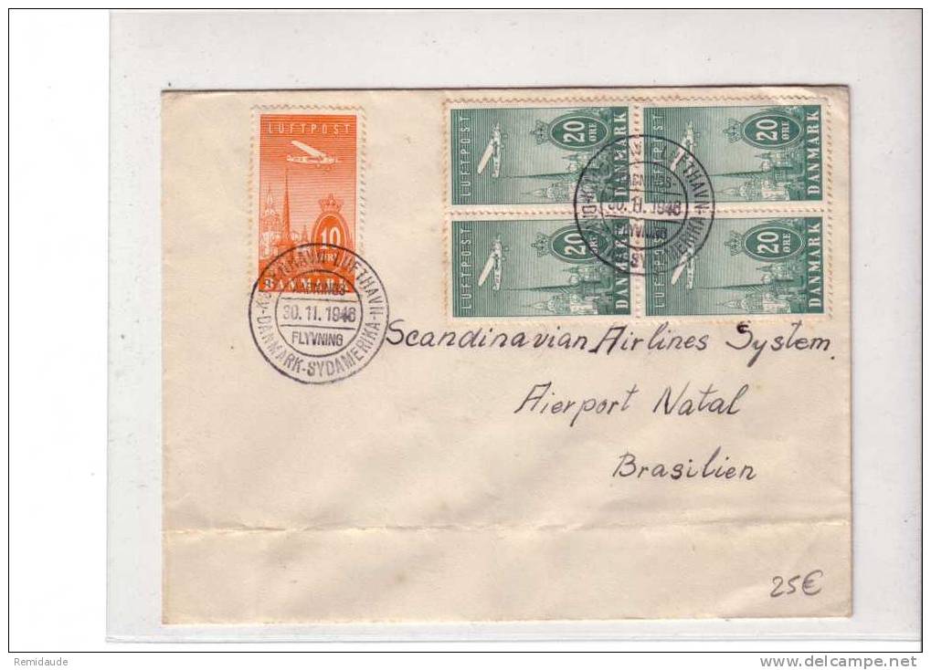 DANMARK - POSTE AERIENNE - LETTRE De COPENHAGUE Pour Le BRESIL - 1946 - LIGNE DANMARK - AMERIQUE Du SUD - Briefe U. Dokumente