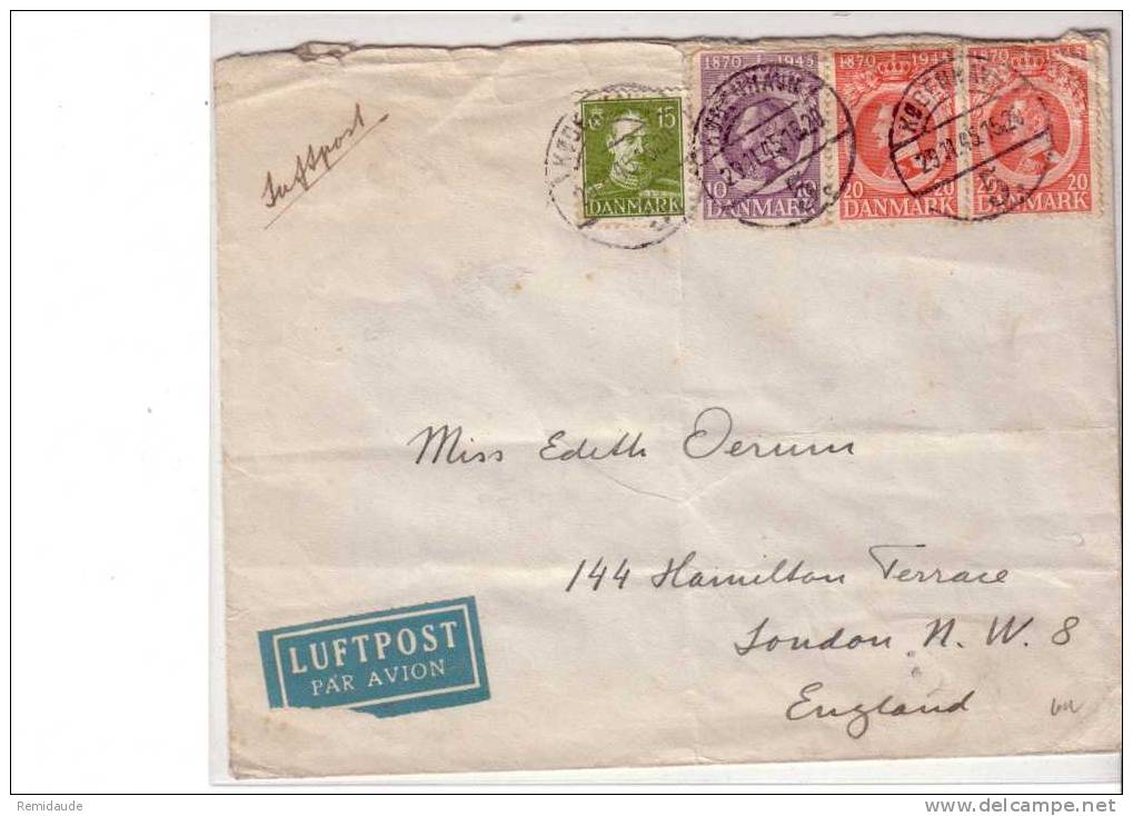 DANMARK - POSTE AERIENNE - LETTRE De COPENHAGUE Pour LONDRES - 1945 - - Briefe U. Dokumente