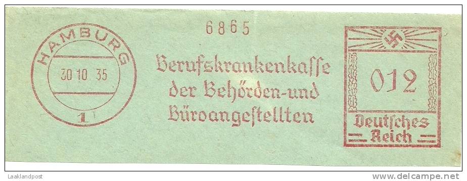 Germany Nice Cut Meter Berufskrankenkasse Der Behorden Und Buroangestelten, Hamburg 30-10-1935 Freistempel 6865 - Frankeermachines (EMA)