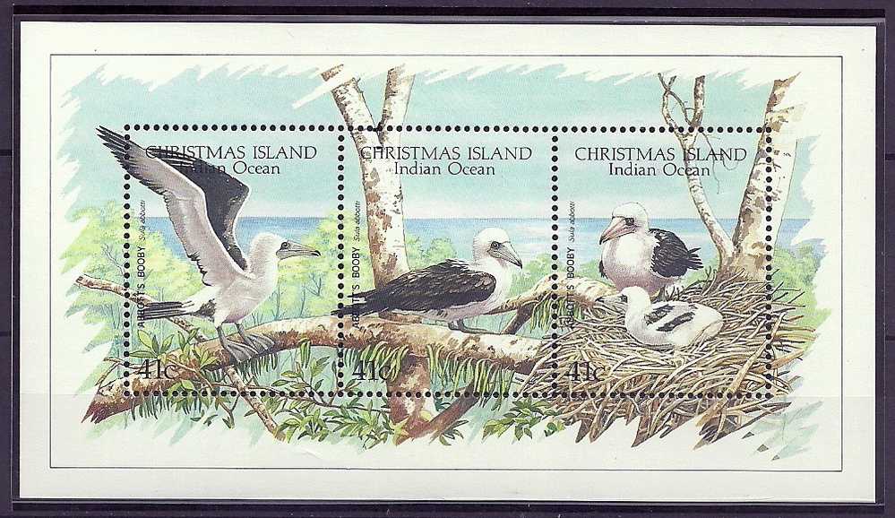 Christmas Island 1990 Birds Oiseaux  Aves WWF Protection Of Nature  Booby  Souvenir Sheet MNH - Marine Web-footed Birds