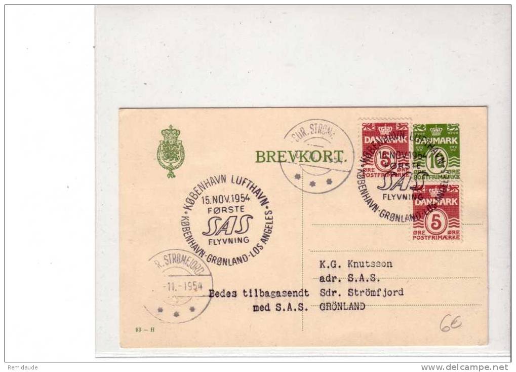 DANMARK - ENTIER POSTAL - CARTE POSTALE De COPENHAGUE Pour Le GROËNLAND - 1954 - POSTE AERIENNE - Postal Stationery