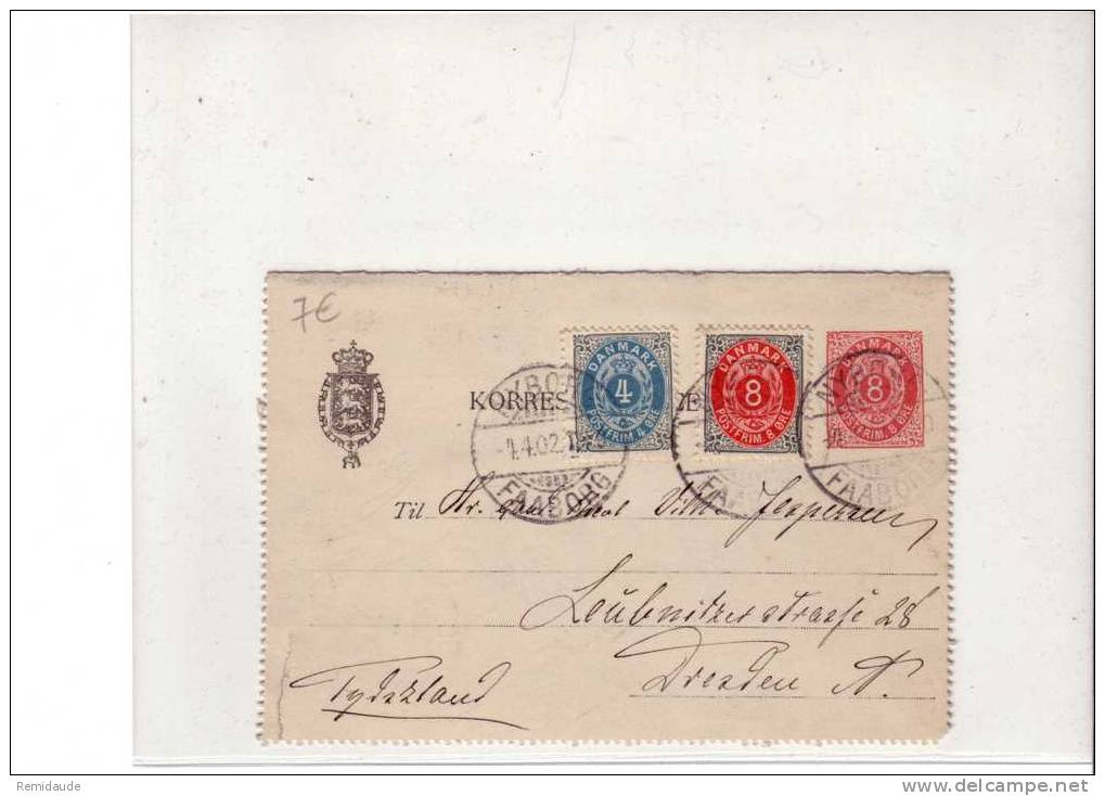 DANMARK - ENTIER POSTAL - DEVANT De CARTE LETTRE De NYBORG Pour DRESDEN (SAXE) - 1902 - - Postal Stationery