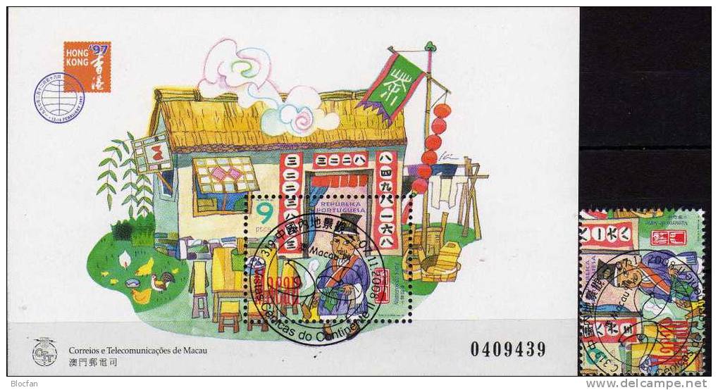 EXPO Hong Kong 1997 Macao 898 Plus Block 42 O 14€ Glücks-Zahl In China Verkäufer Zahlen Am Eingang Hb M/s Sheet Bf MACAU - Chines. Neujahr