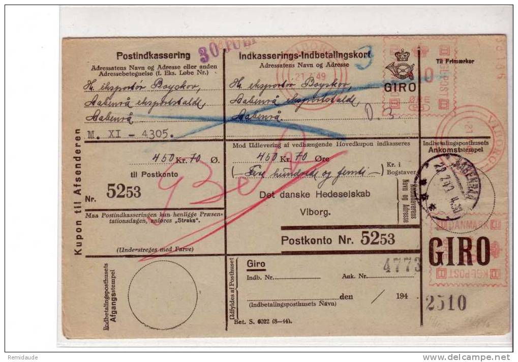 DANMARK -  CARTE COUPON  De VYBORG - 1949 - EMPREINTE MACHINE - Macchine Per Obliterare (EMA)