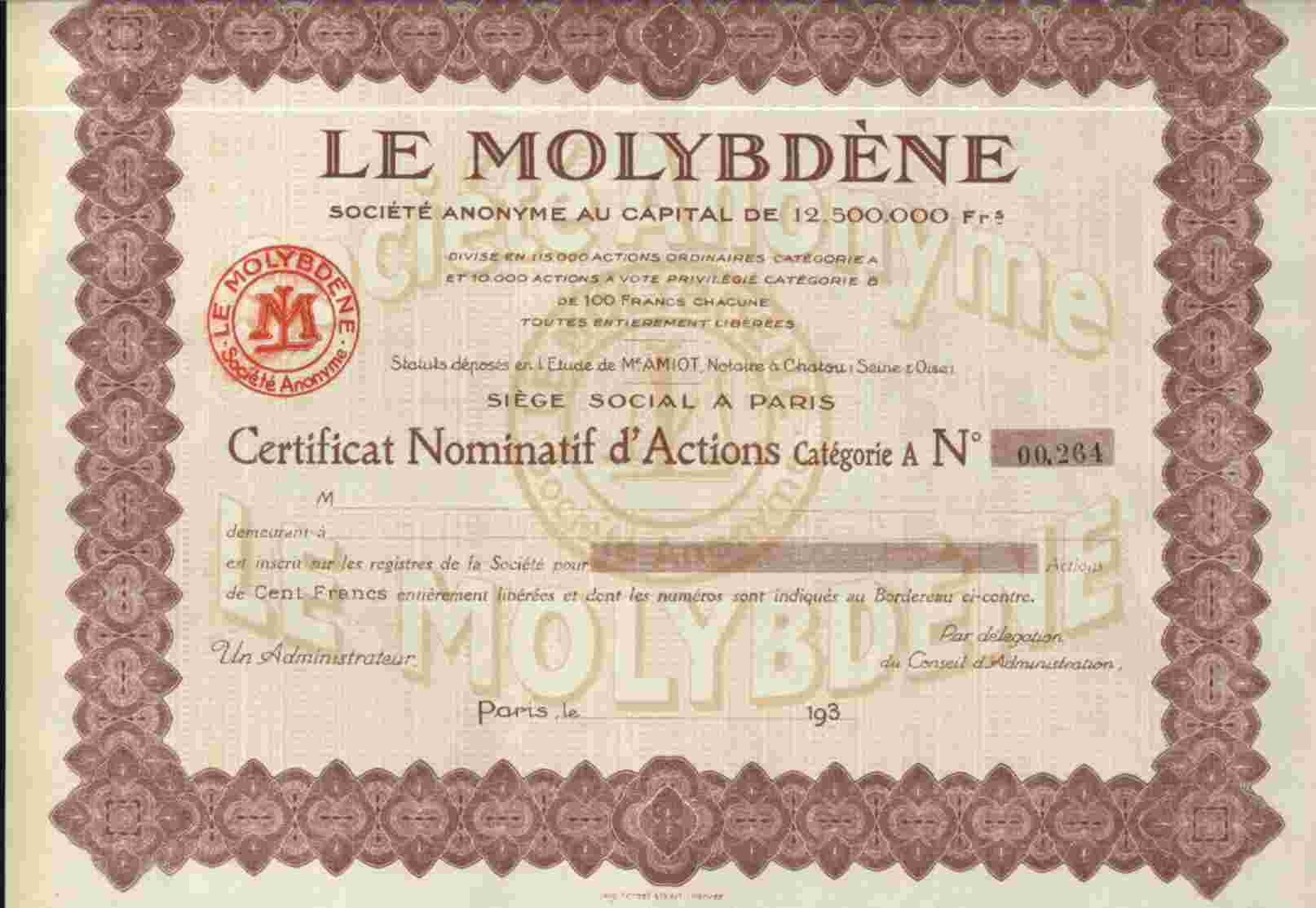 LE MOLYBDENE (CNA) - Mijnen