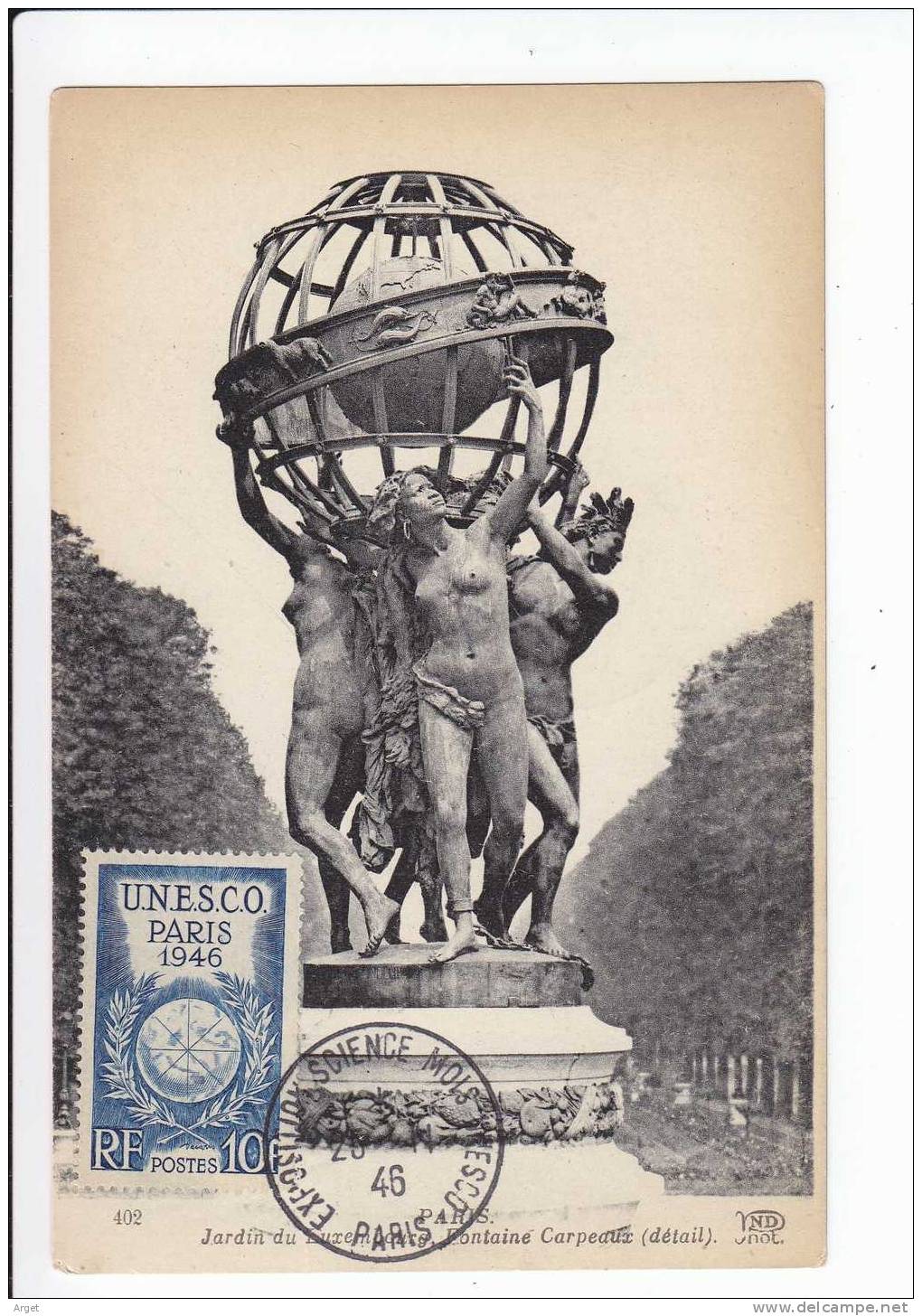 CARTE-MAXIMUM France N° Yvert 771 (Unesco) Obl Sp 20.11.46 (Les Quatre Parties Du Monde Par CARPEAUX) Sur Belle Carte - 1940-1949