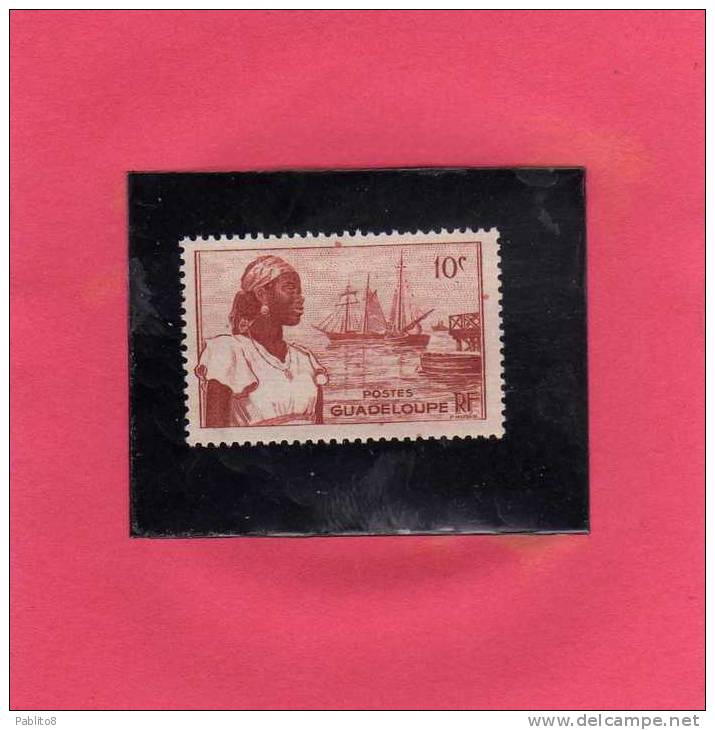 GUADALOUPE GUADELOUPE GUADALUPE 1947 PORT DE BASSE-TERRE CENT. 10c MH - Unused Stamps
