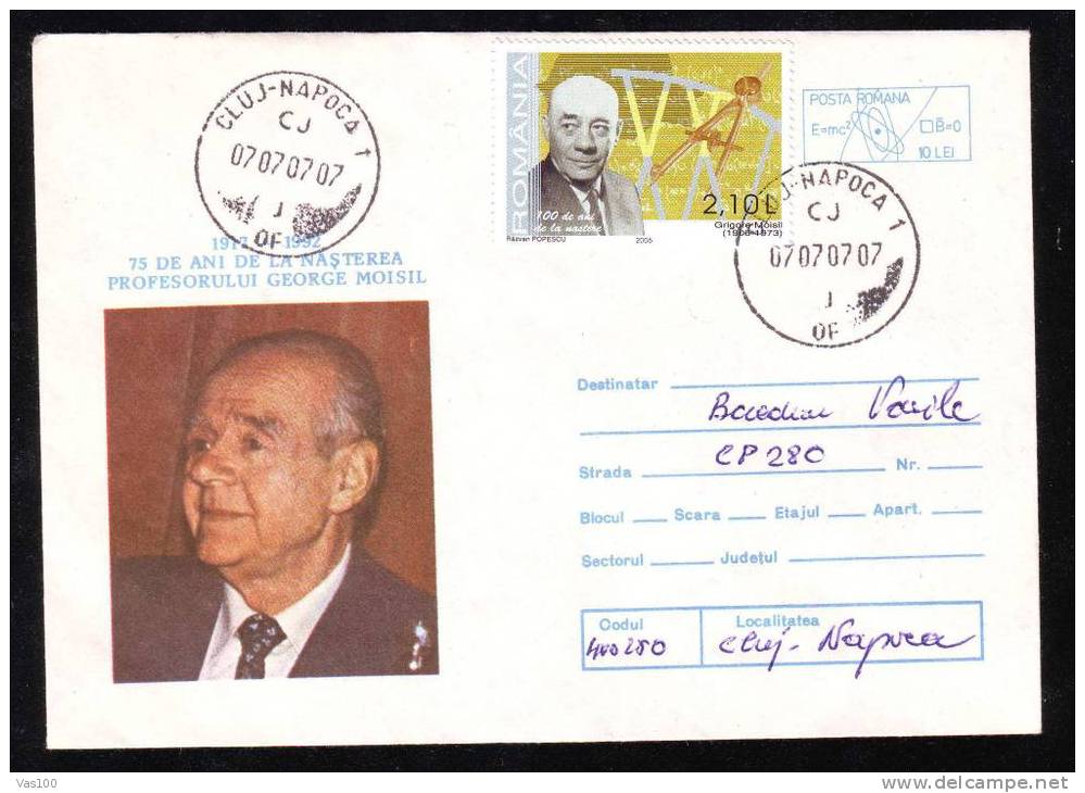 ACADEM.GRIGORE MOISIL MATHEMATICIAN UPRATED COVER STAMP RARE CANCELL;07 07 07 07. - Physique