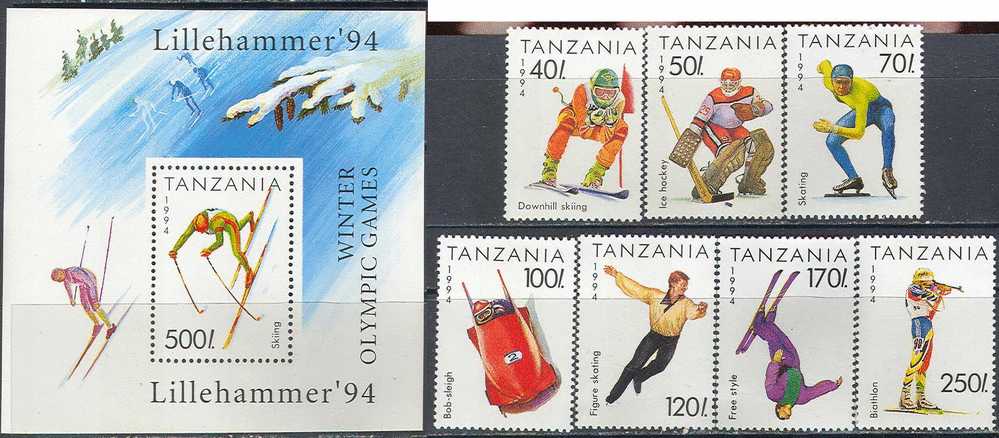 1951 ✅ Sport Winter Olympic Games 1994 Tanzania 7v+S/s Set MNH ** - Winter 1994: Lillehammer