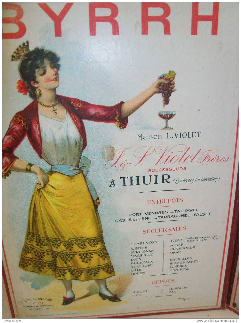 PUB BYRRH. Porte-Menus. Maison L. VIOLET à THUIR (Pyrénées Orientales). Années 30 - Alcolici