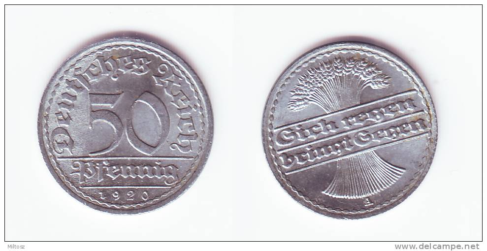 Germany 50 Pfennig 1920 A - 50 Rentenpfennig & 50 Reichspfennig