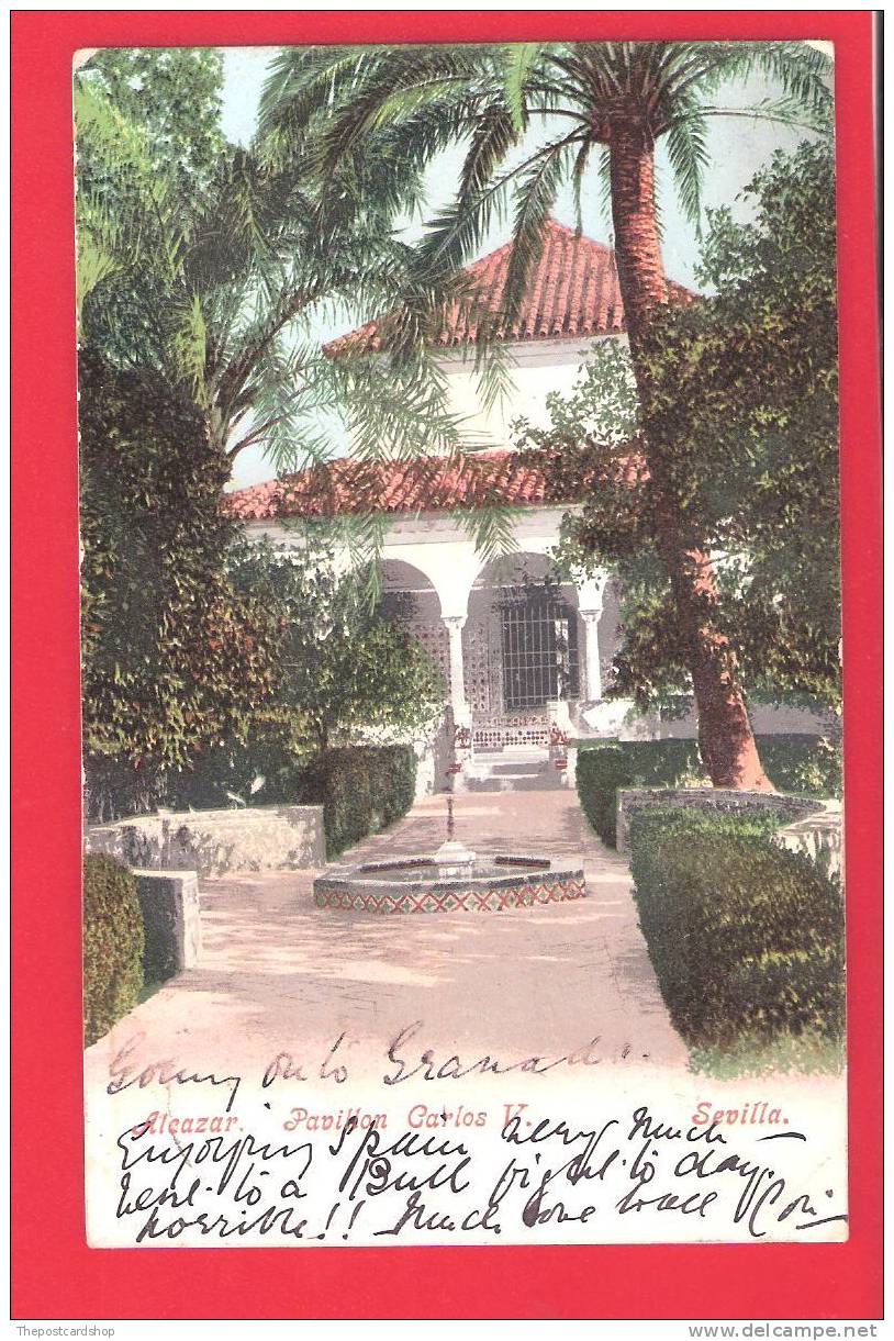 SPAIN ESPANA Espagne ALCAZAR PAVILION CARLOS V SEVILLA DOS NON DIVISE + STAMP MORE SPAIN LISTED - Sevilla (Siviglia)