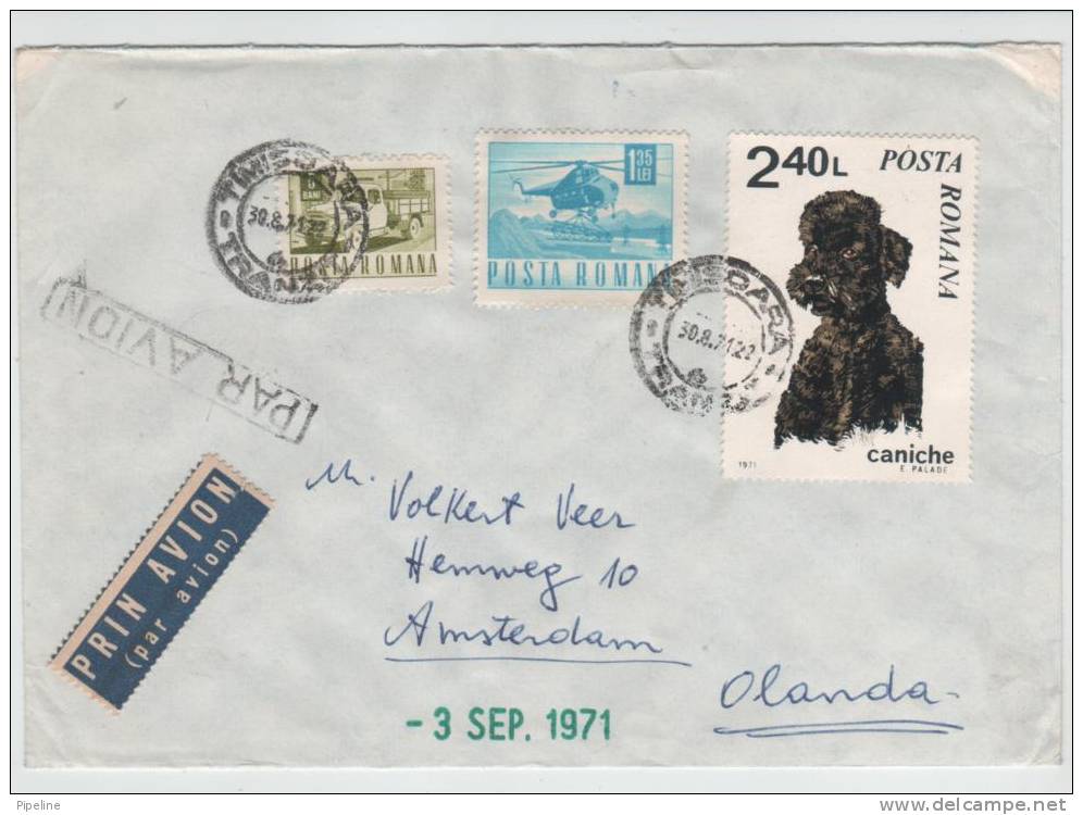 Romania Cover Sent Air Mail To Netherland 30-8-1971 With A DOG Stamp - Covers & Documents